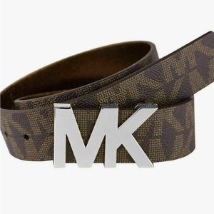 Michael Kors Brown Monogram szM Belt with Silver MK Buckle!